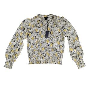 NWT Rachel Roy Floral Long Balloon Sleeve Blouse Womens L Smocked‎ Boho Peasant